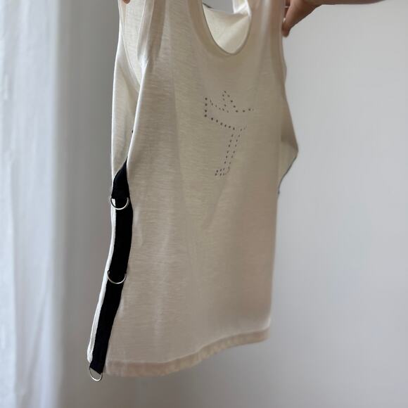 Vintage euro White Tank with Rhinestone Airplane & D-Ring Side Straps (S/M) - Picture 6 of 10